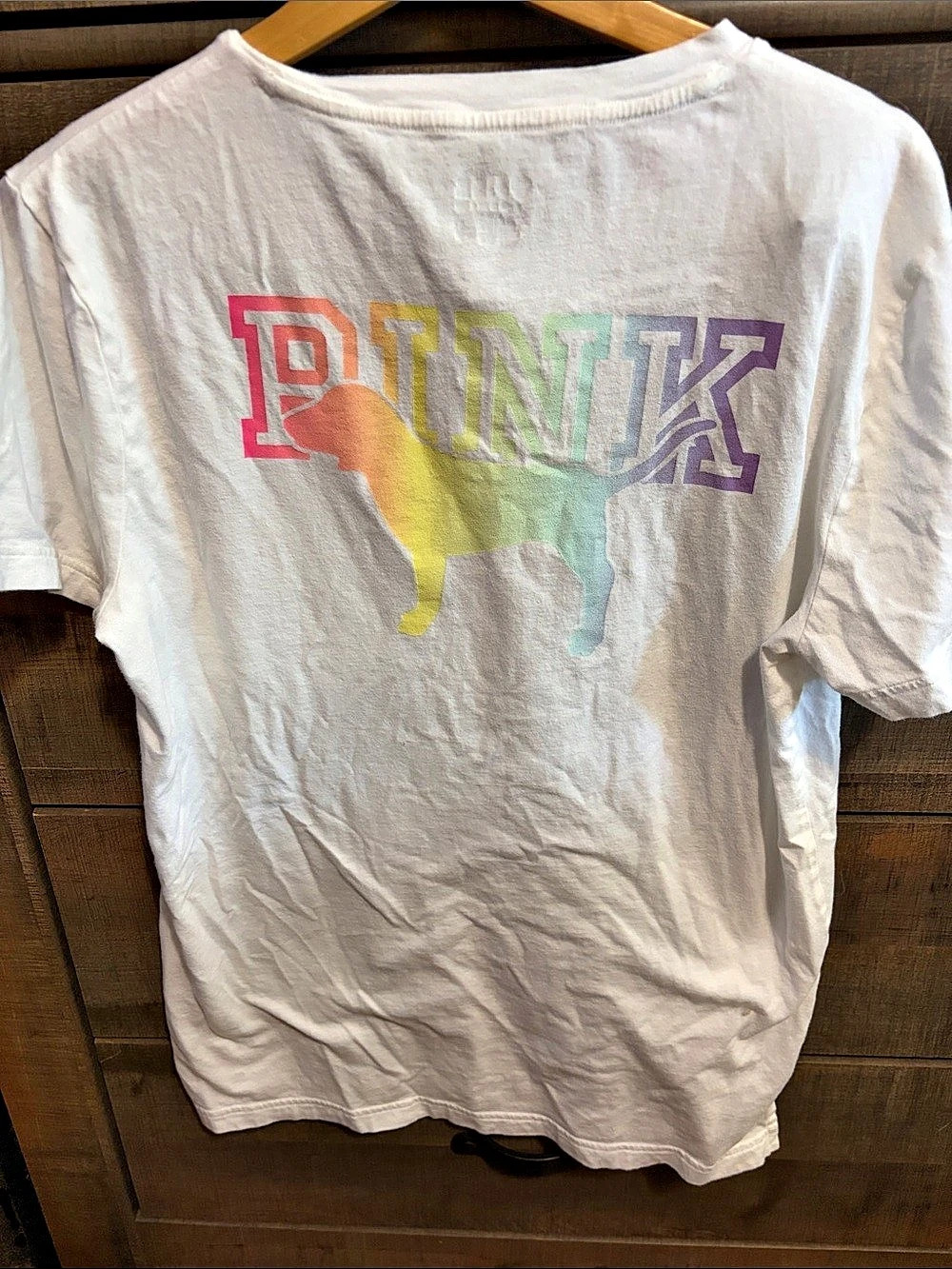 PINK Rainbow Graphic Pocket Tee Size Medium